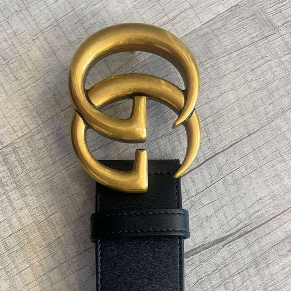 Gucci GG Marmont Wide Belt – Black Leather, Gold Buckle, Size 70 - Picture 14 of 14